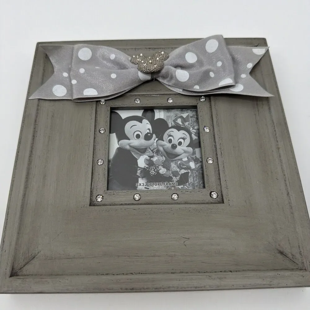 MICKEY MOUSE RHINESTONE & BOW PICTURE FRAME (3 X 3 PHOTO) Disneyland
